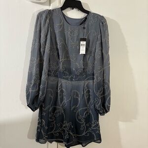 BCBGMAXAZRIA Ombre Blue Gray Georgette Embellished Evening Romper Sz S Boho NWT